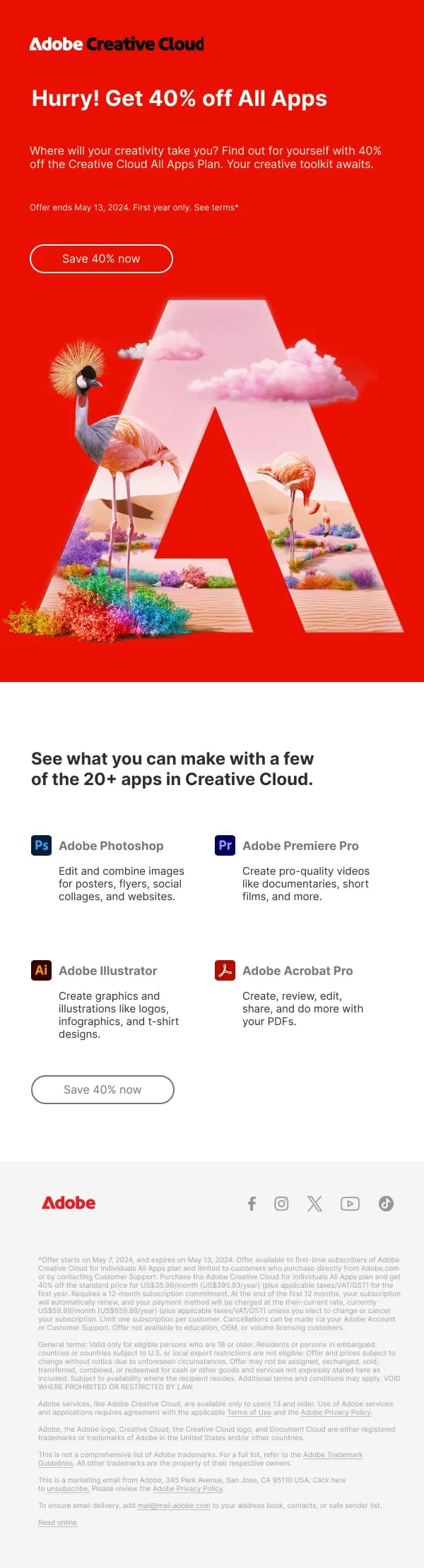 Adobe Creative Cloud Discount — Discounts & Coupons email design preview
