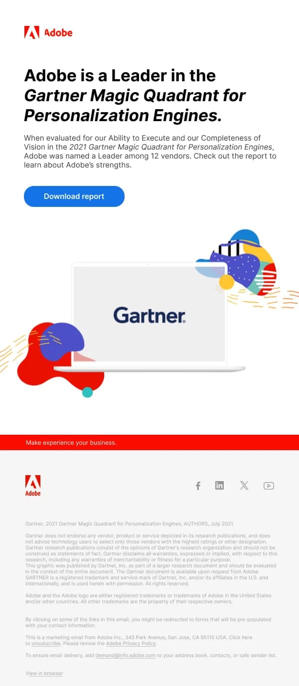 Adobe Gartner Magic Quadrant — Survey & Feedback email design preview