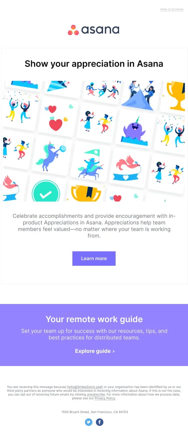 Show Your Appreciation in Asana — Thank You email design preview
