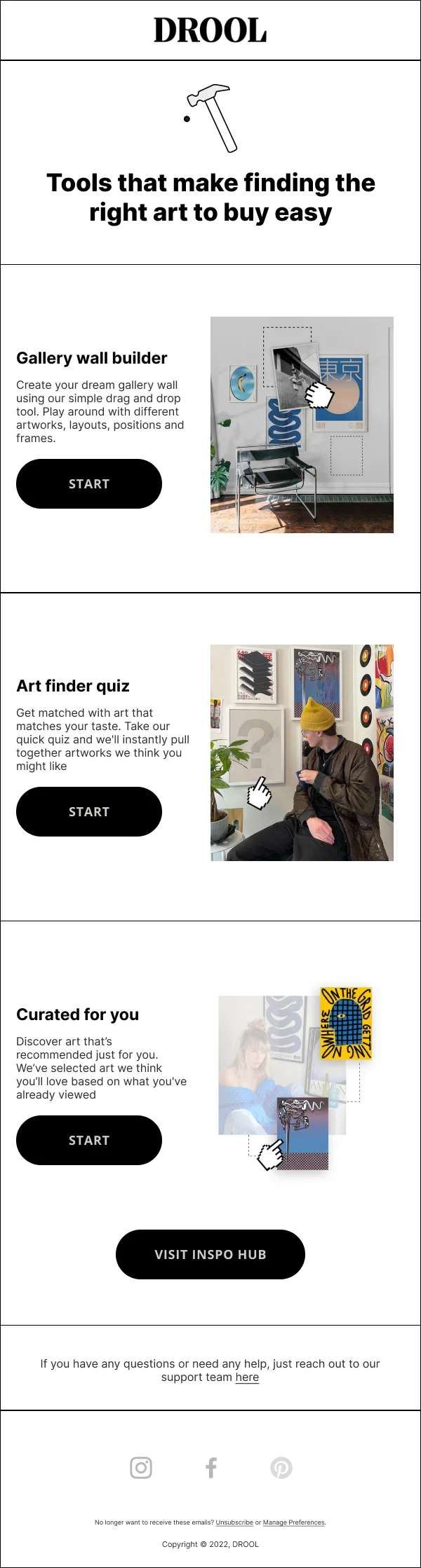 Art Discovery & Purchase Tools — Activation & Retention email design preview