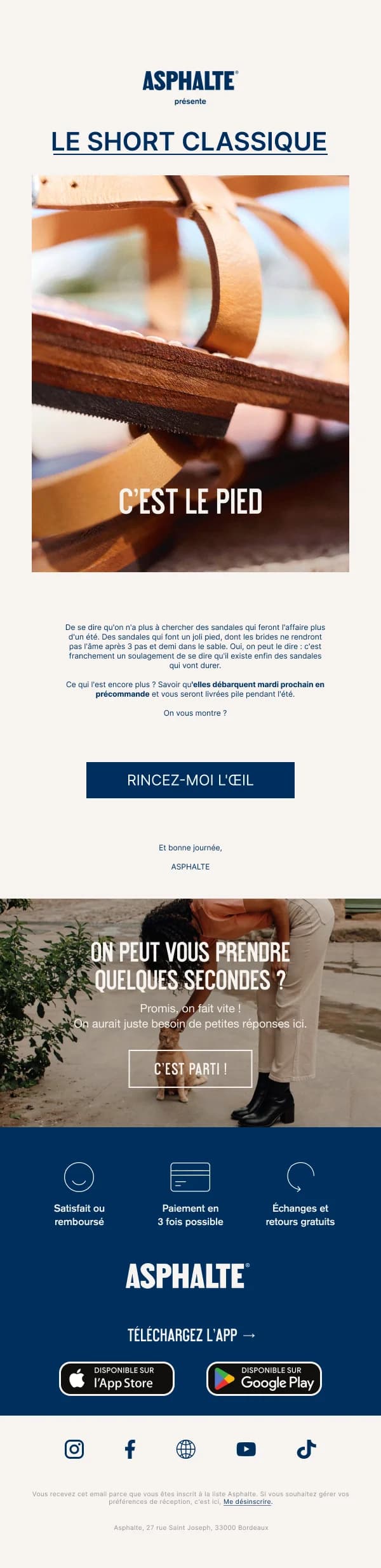 Asphalte Le Short Classique — Product Promotions & Updates email design preview