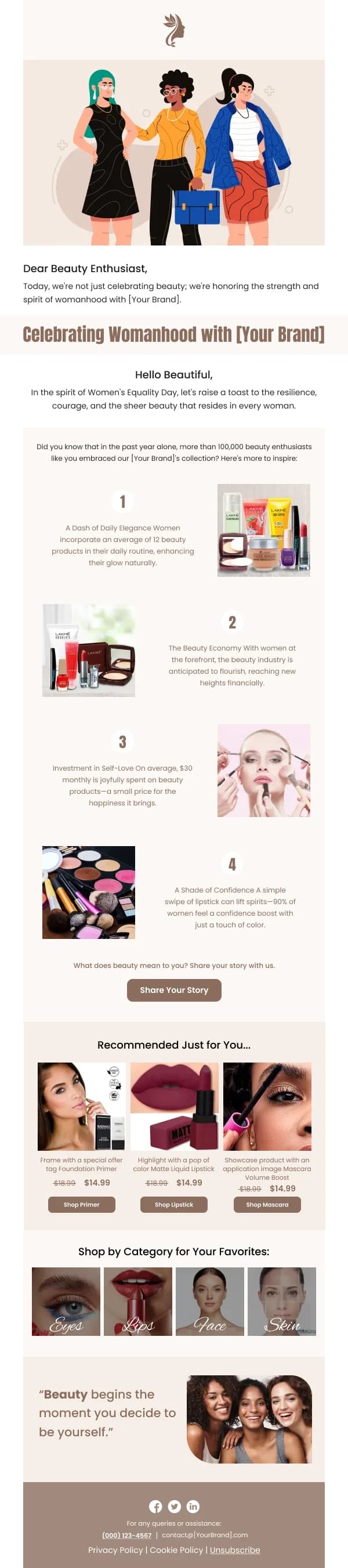 Beauty-Celebrating Womanhood — Product Promotions & Updates email design preview
