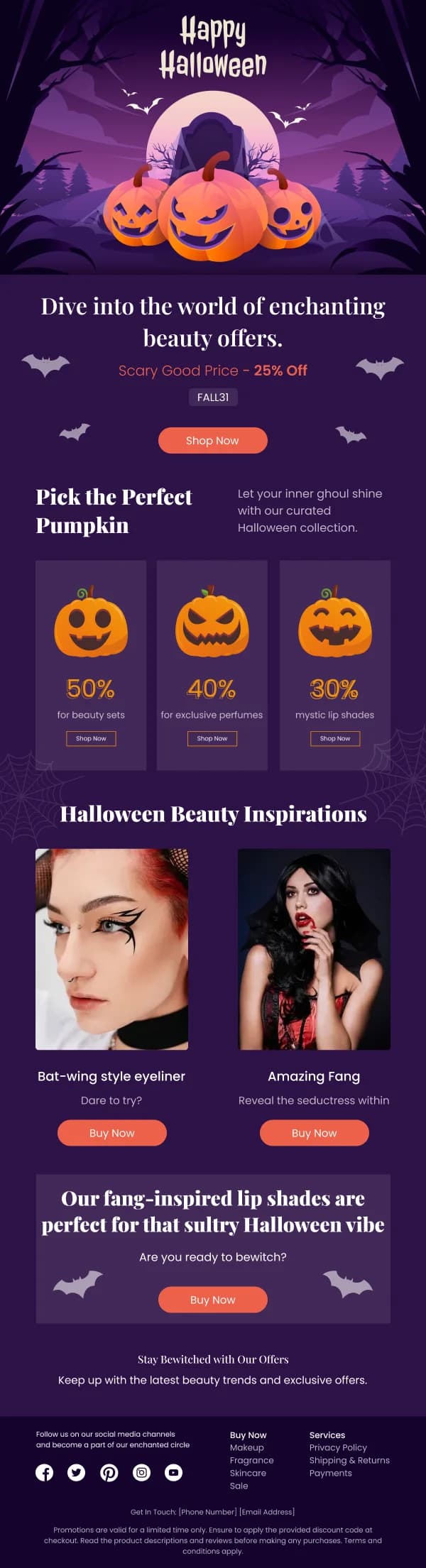 Beauty-Halloween Makeup Offers — Halloween email design preview
