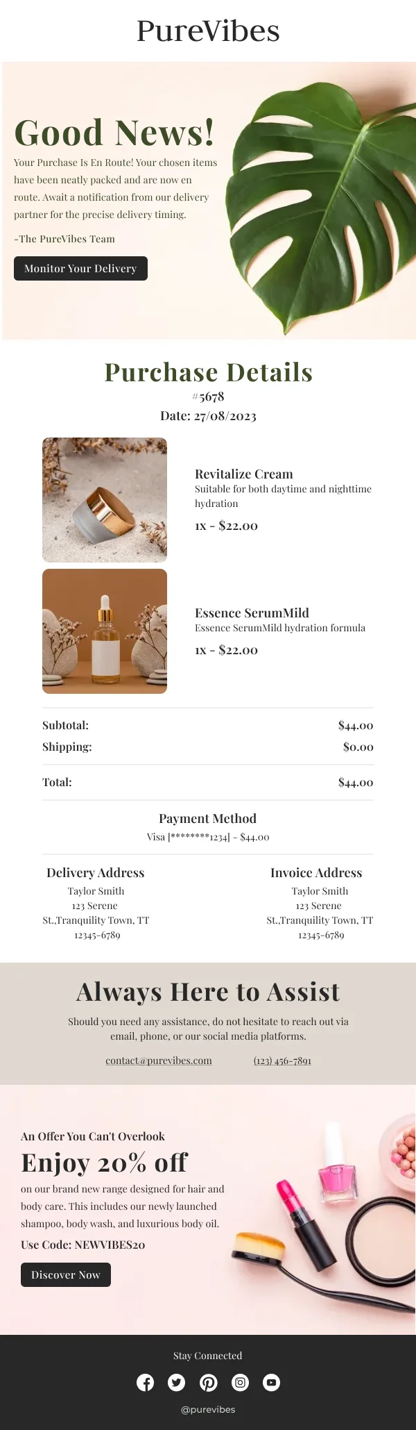 Beauty-Purchase Details — Notifications & Acknowledgement email design preview