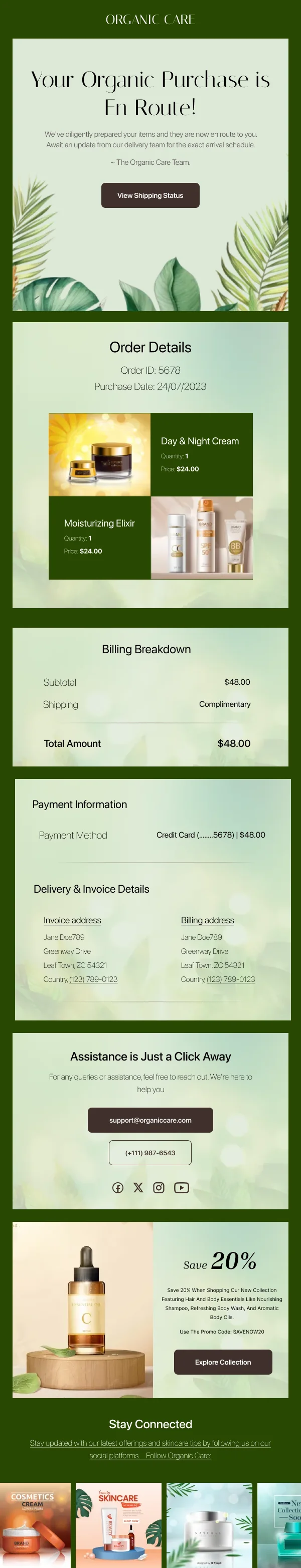 Organic Skincare Shipping Confirmation HTML Email Template