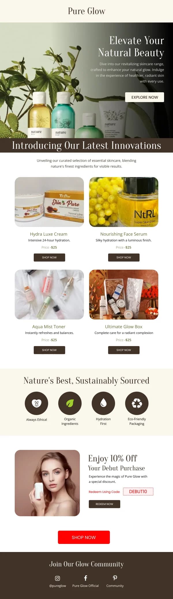 Beauty-PureGlow New Face Creams — Product Launch email design preview