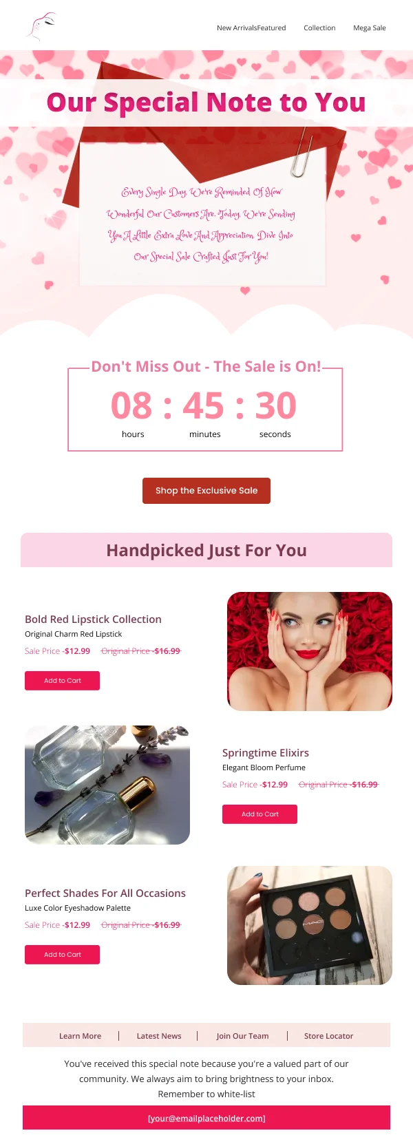 Beauty-Sale With A Special Note — Retargeting & Triggers email design preview
