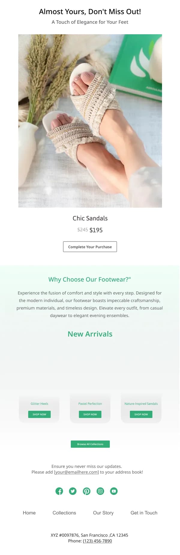 Beauty-Stylish Footwear Arrivals — Reminders email design preview