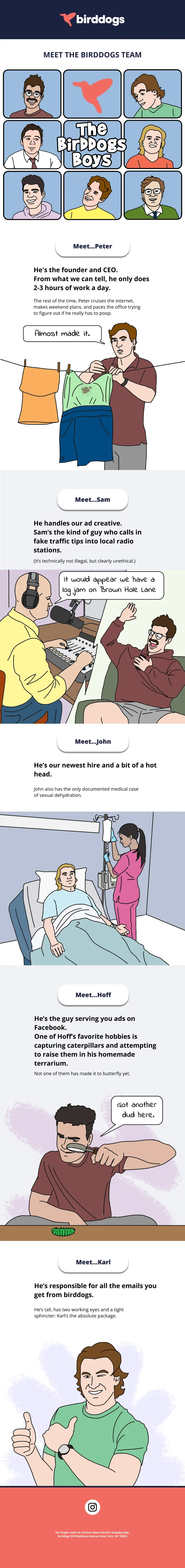 Birddogs Meet the Team — Newsletter email design preview