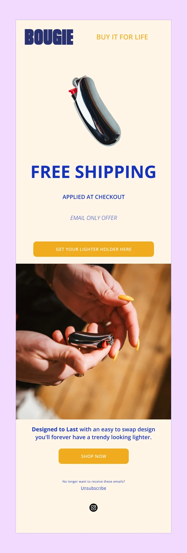 Bougie Free Shipping — Product Promotions & Updates email design preview