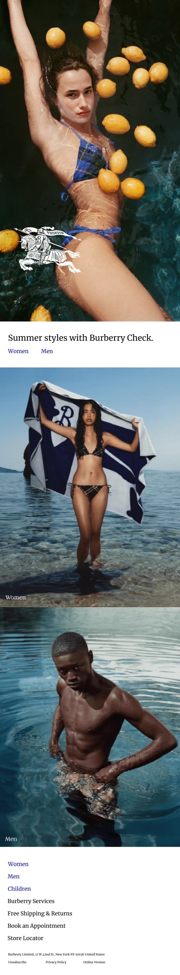 Burberry Summer Styles — Product Promotions & Updates email design preview