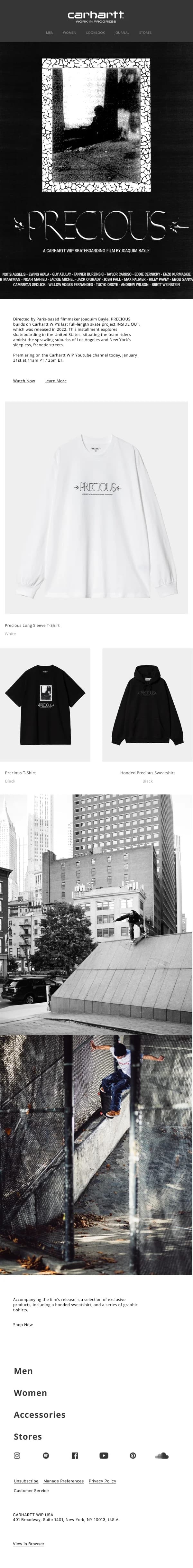 Carhartt WIP Precious Collection — Product Launch email design preview