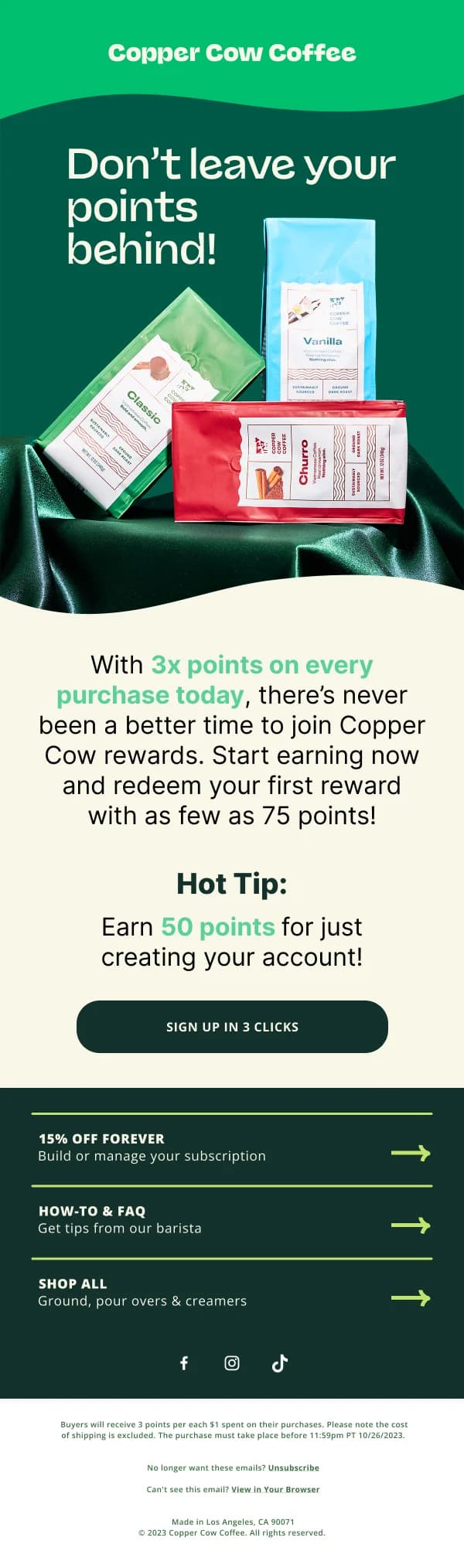 Copper Cow Coffee Rewards — Product Promotions & Updates email design preview