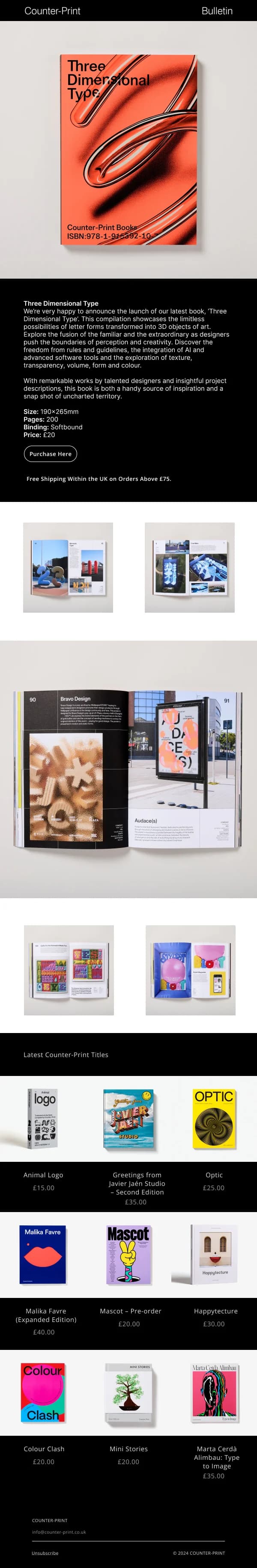 Counter-Print Three Dimensional Type Book Launch — Product Launch email design preview