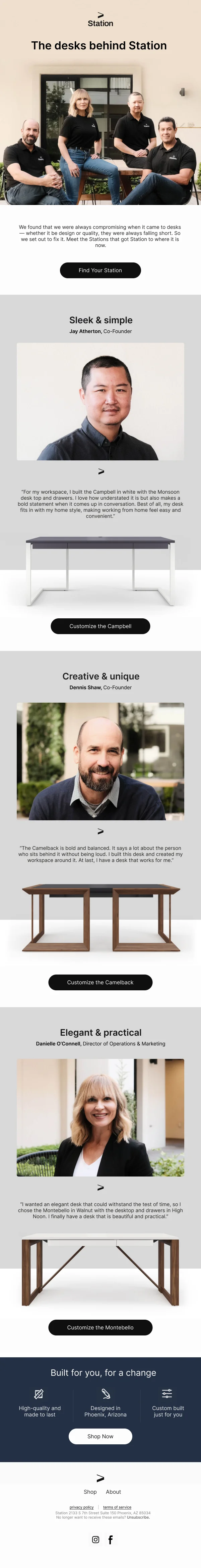 The Desks Behind Station — Product Promotions & Updates email design preview