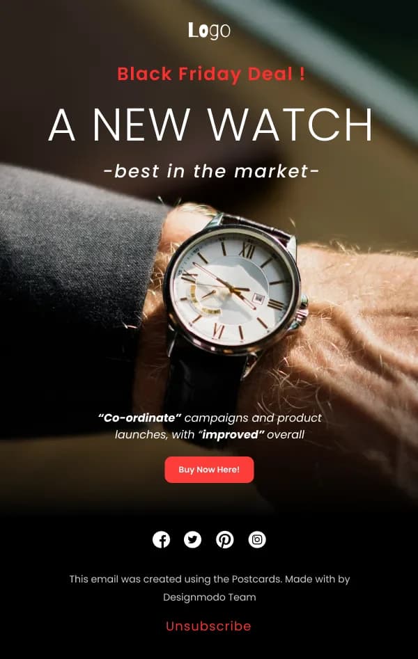 Ecommerce-A Black Friday Watch — Black Friday email design preview