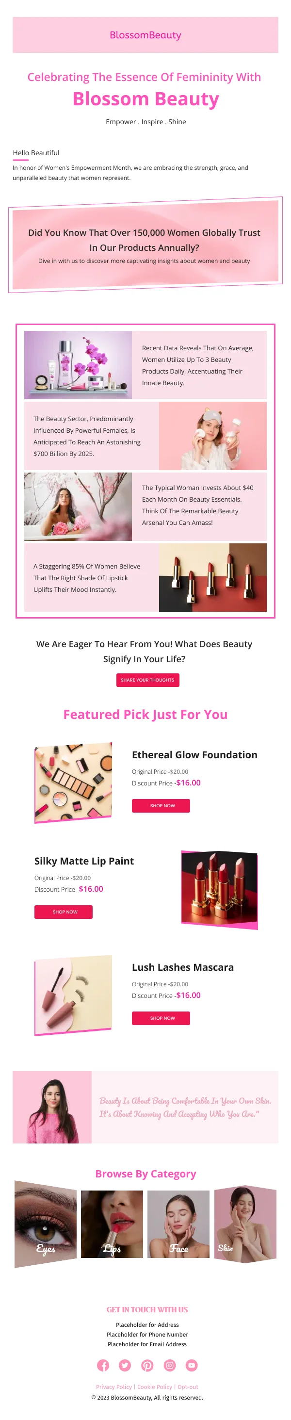 Ecommerce-Blossom Beauty — Product Promotions & Updates email design preview