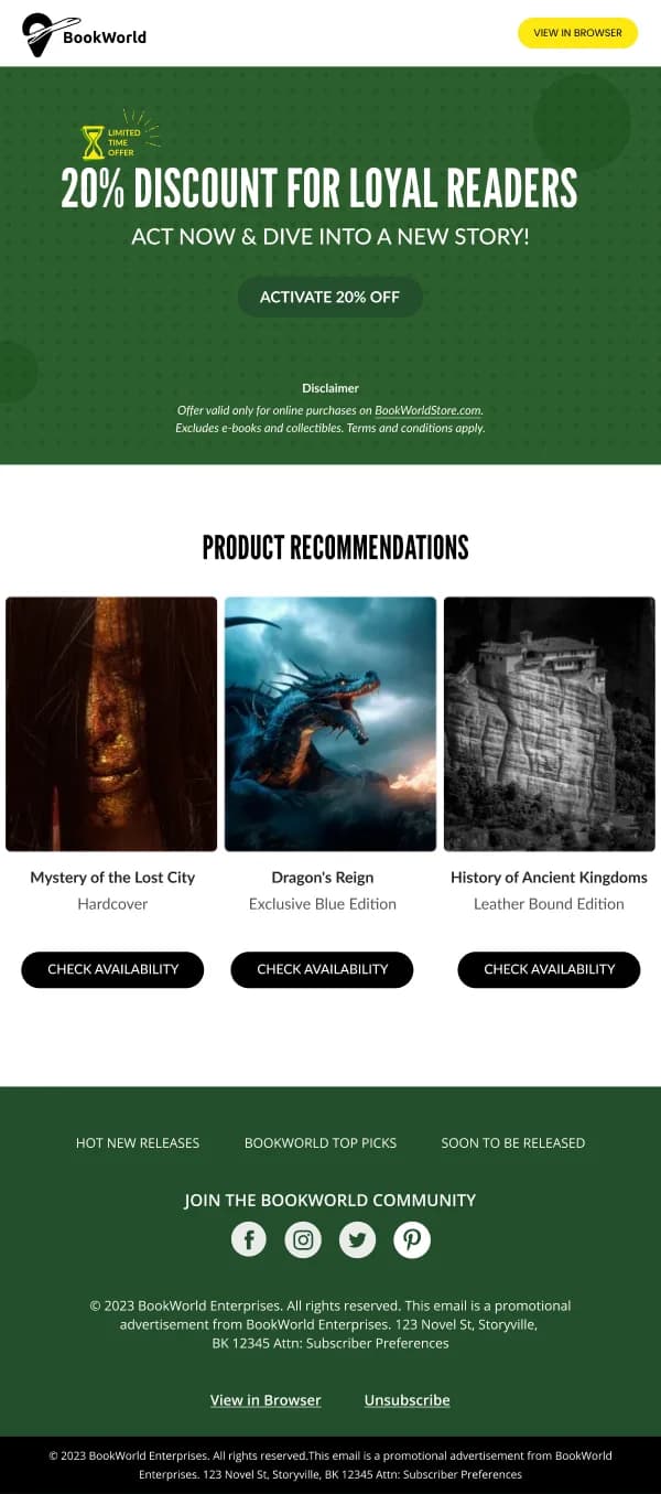 Ecommerce-Discount For Loyal Readers — Reminders email design preview