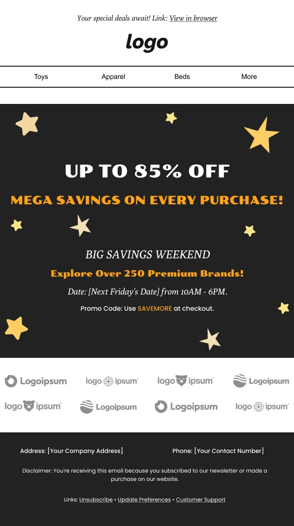 Ecommerce-Mega Savings On Purchase — Black Friday email design preview