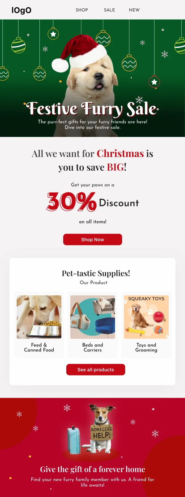 Petshop Christmas Sale Ecommerce HTML Email Template