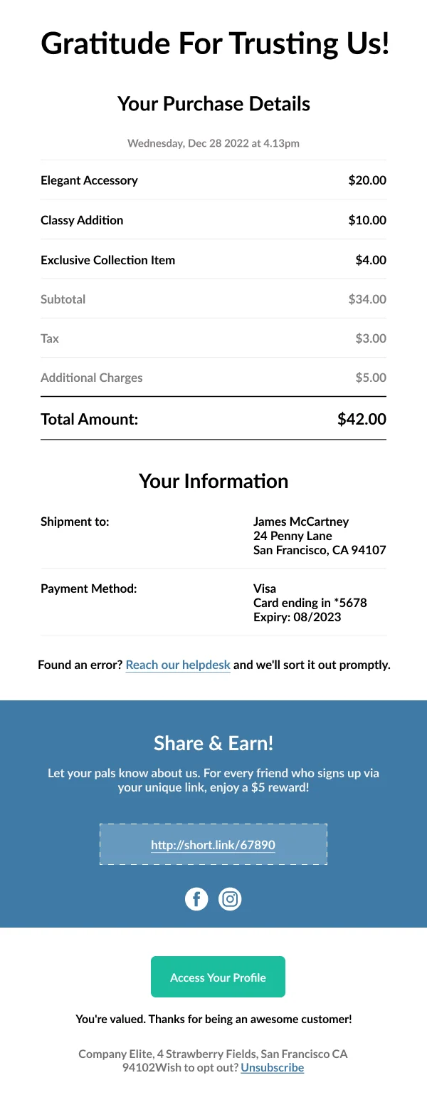 Ecommerce-Purchase Details — Invoice email design preview