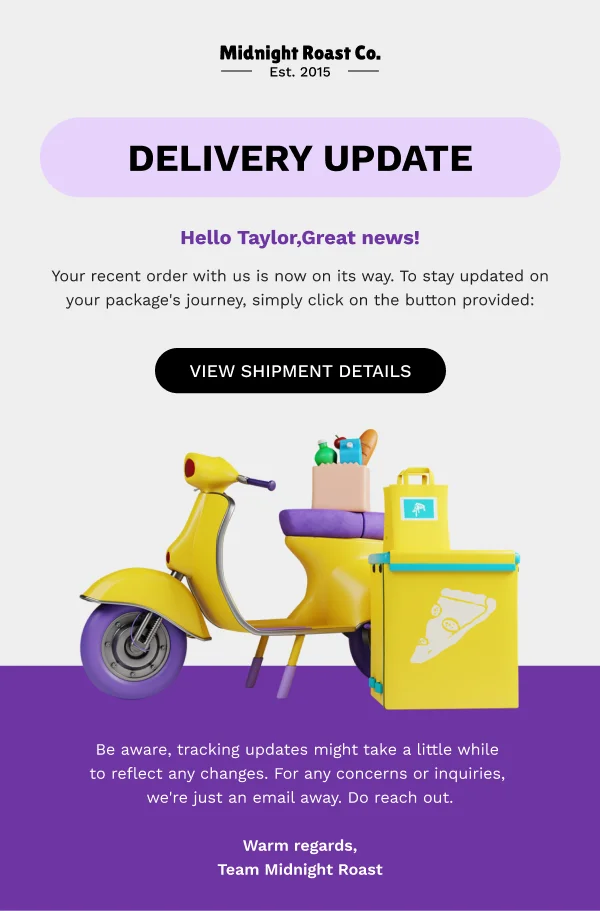 Midnight Roast Shipment Details HTML Email Template