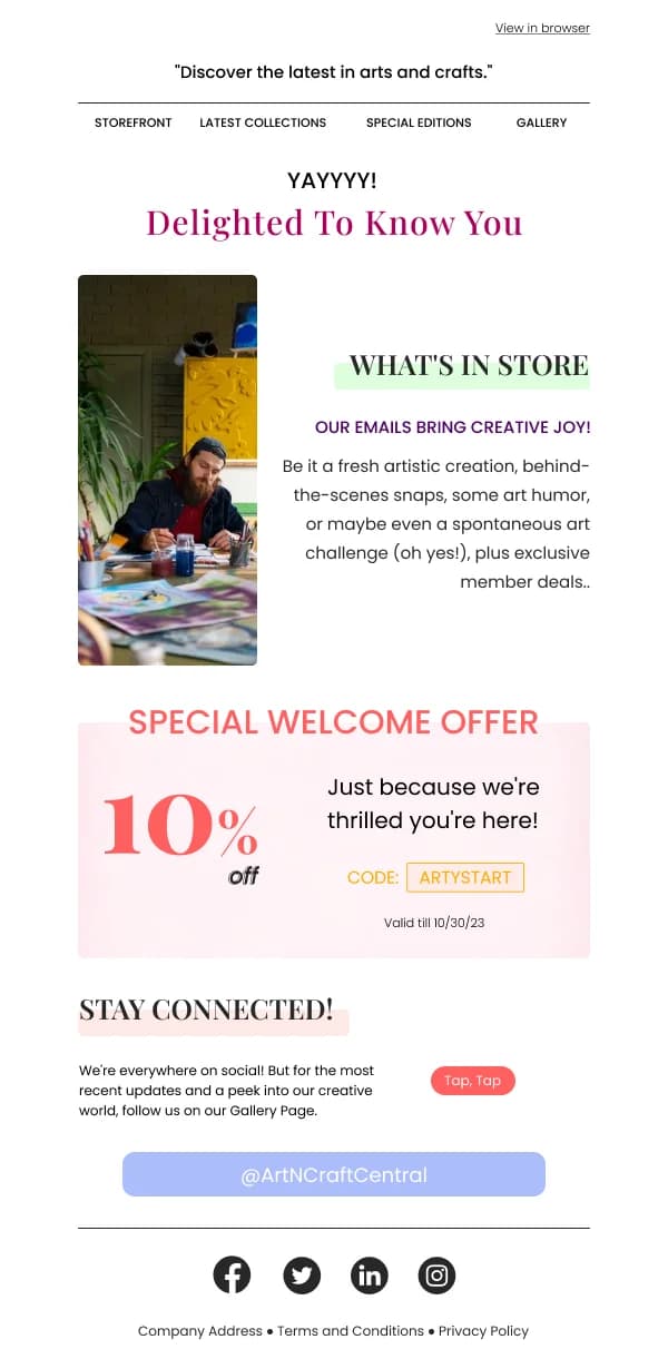 Ecommerce-Whats In The Store — Welcome email design preview