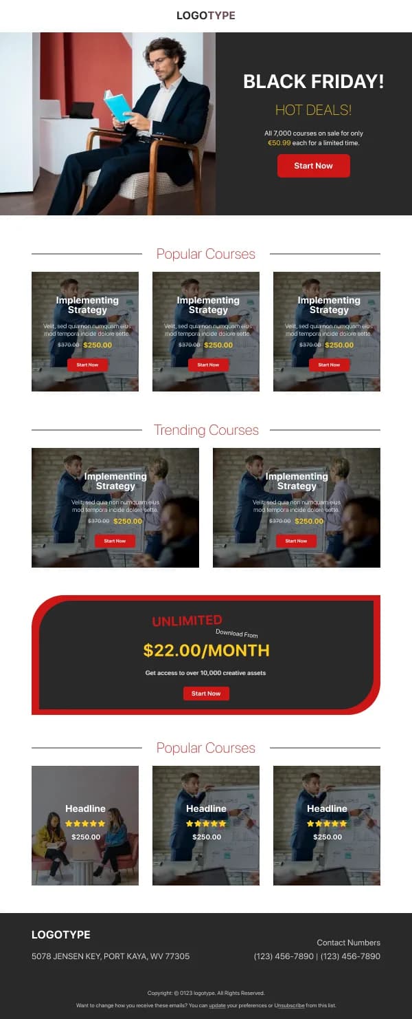 Education-Hot Deals On Courses — Black Friday email design preview