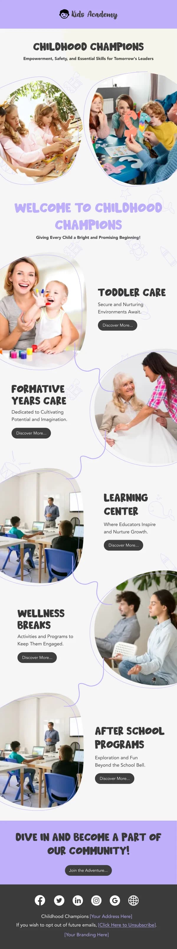 Education Kids Academy Program Discount — Discounts & Coupons email design preview