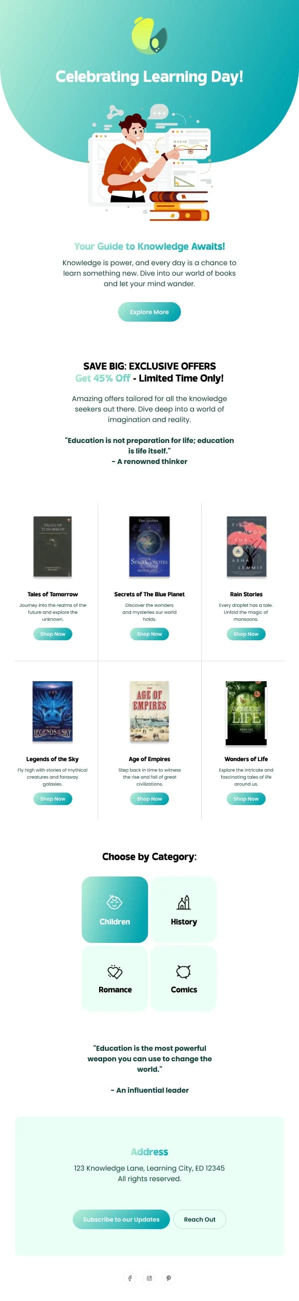 Education Learning Day Off — Discounts & Coupons email design preview