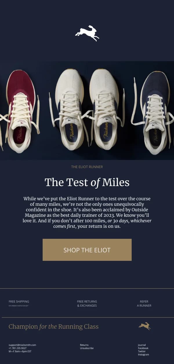 Eliot Runner Test of Miles — Product Promotions & Updates email design preview