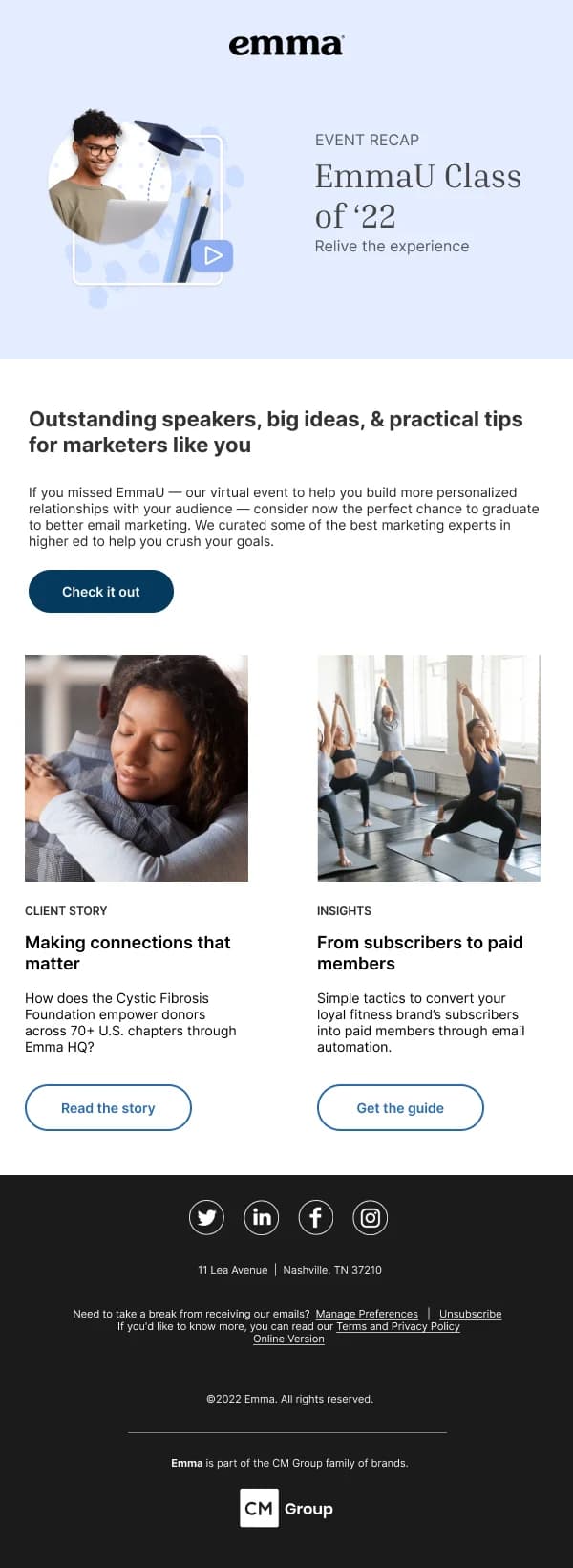 EmmaU Class of '22 Event Recap HTML Email Template