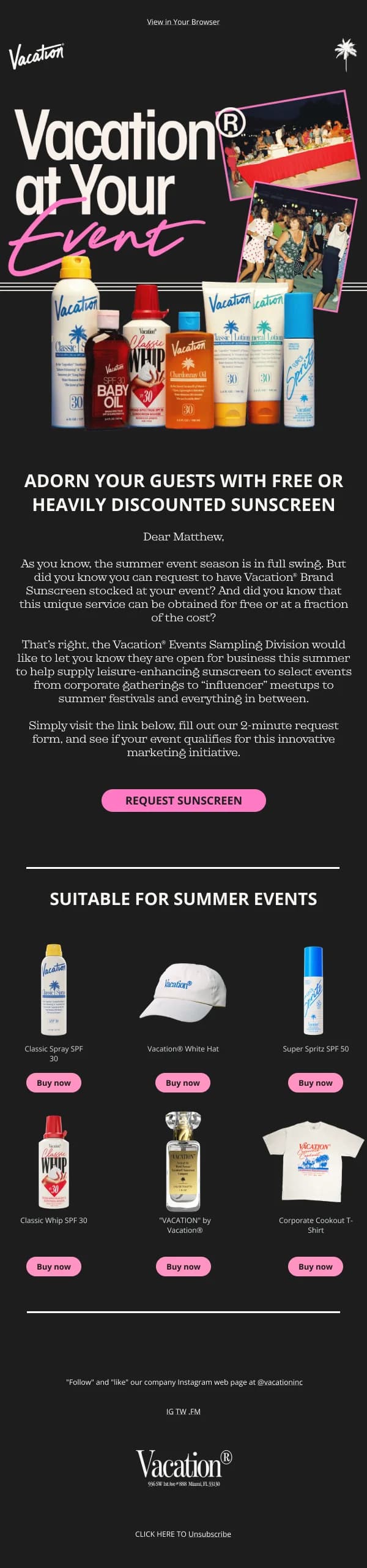 Event Sunscreen Promotion — Product Promotions & Updates email design preview