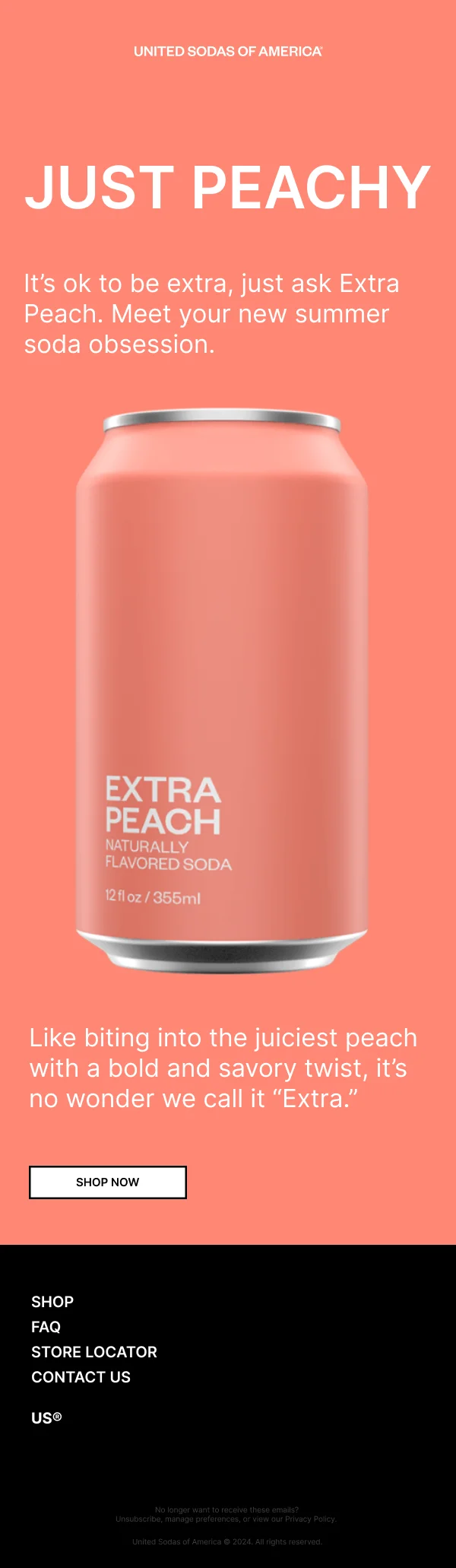 Extra Peach Soda — Product Promotions & Updates email design preview