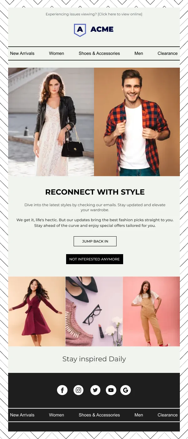 Fashion-Acme Fashion Updates Subscribe — Activation & Retention email design preview