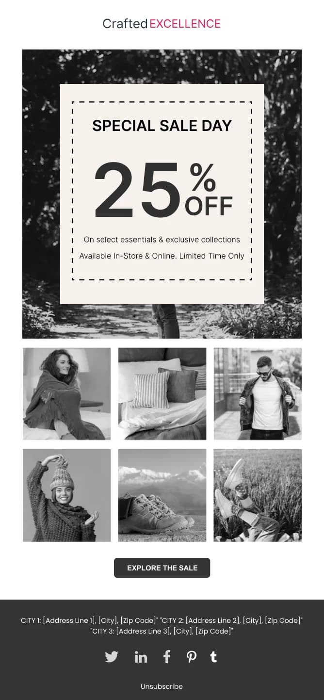 Fashion-Exclusive Collection Sale — Cyber Monday email design preview