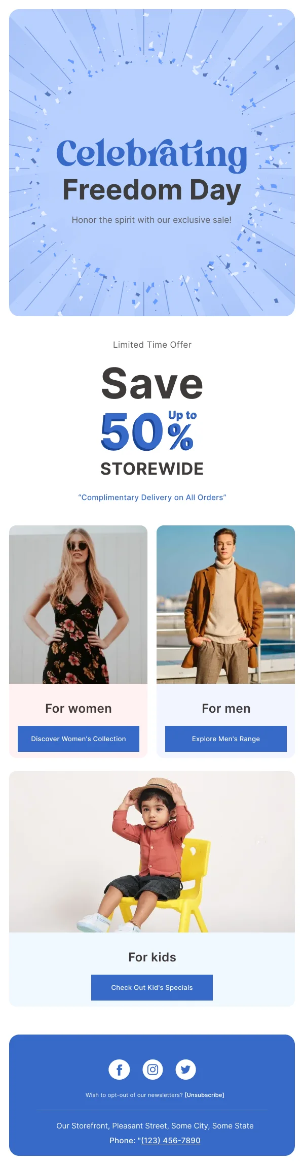 Fashion-Freedom Day Celebration — Product Promotions & Updates email design preview