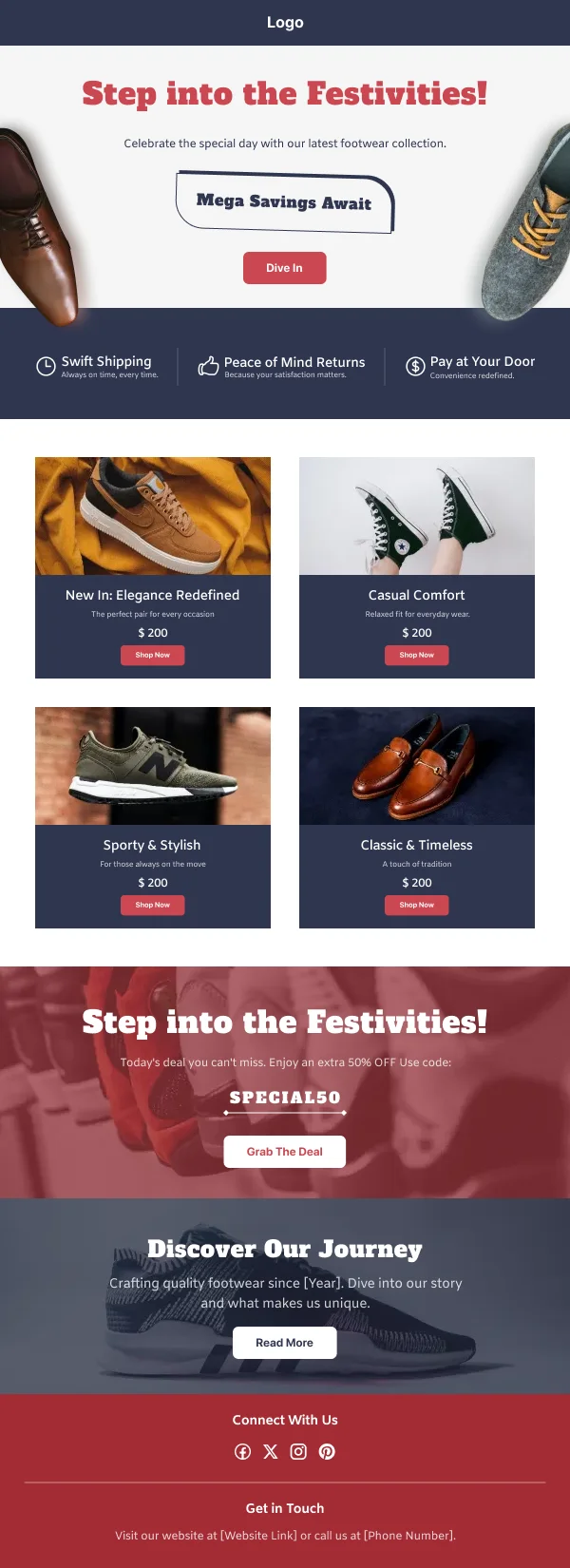 Fashion-Savings On Footwears — Boxing Day email design preview