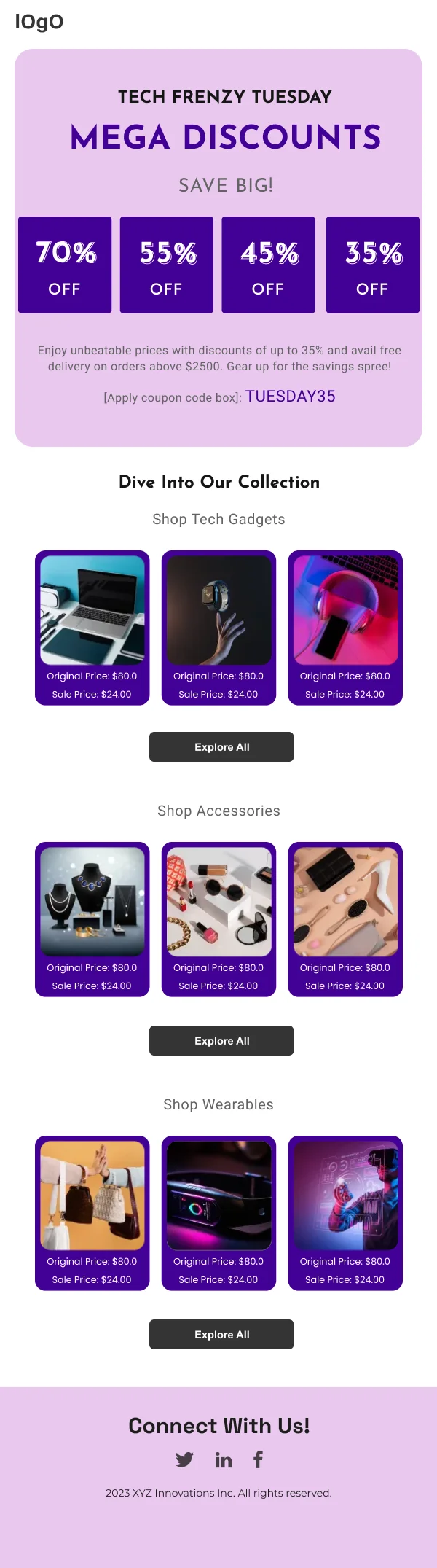 Fashion-Tech Frenzy Discounts — Cyber Monday email design preview