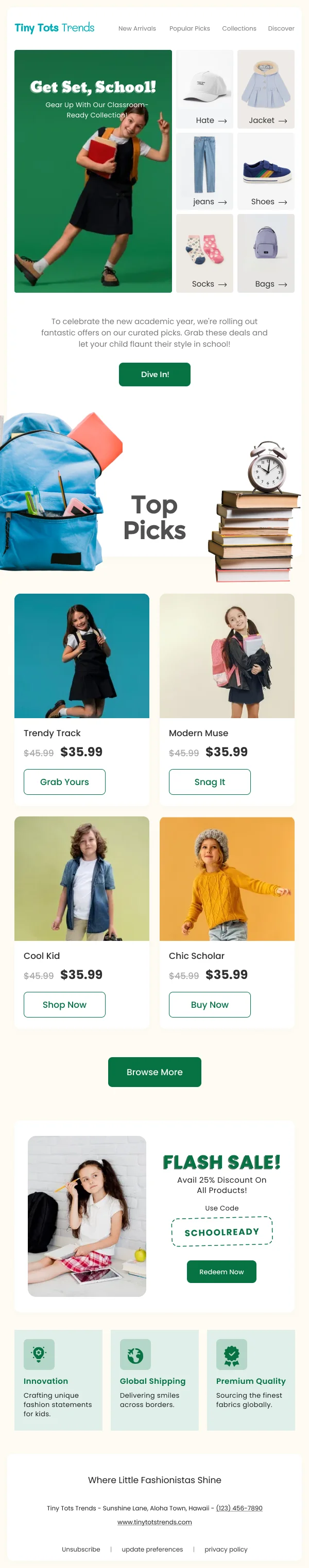 Fashion-Top Picks for School — Product Promotions & Updates email design preview