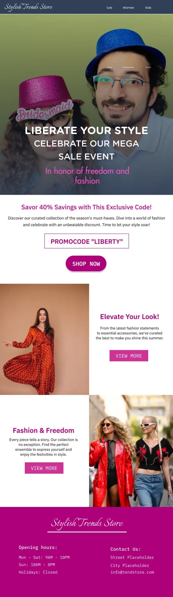 Fashion Trends Store 40% Off — Discounts & Coupons email design preview