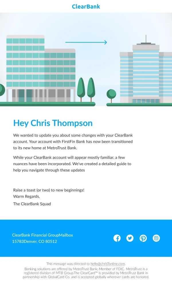 Finance-Change In Bank Account — Reminders email design preview