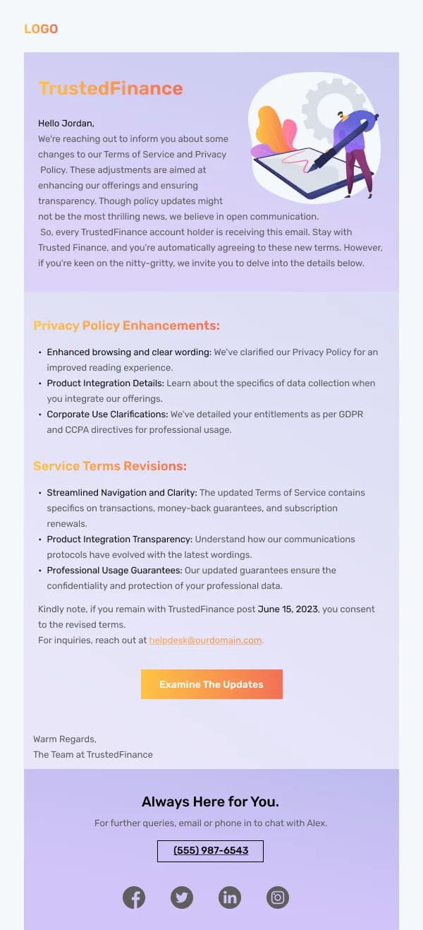 Privacy Policy Changes Finance HTML Email Template