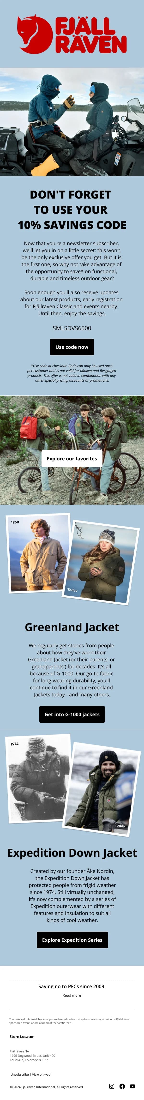 Fjällräven 10% Savings Reminder — Retargeting & Triggers email design preview