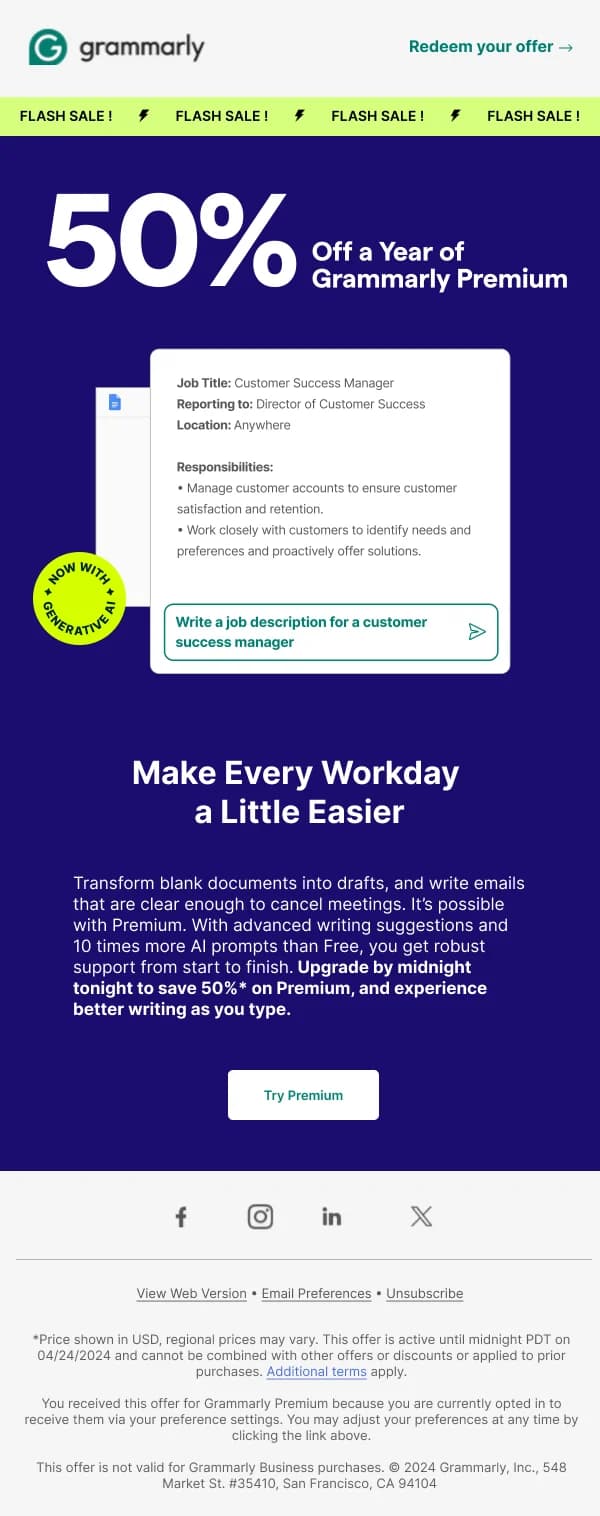 Grammarly Flash Sale Promotion — Discounts & Coupons email design preview