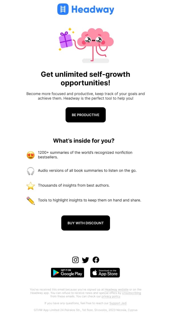 Headway Self-Growth Opportunities — Discounts & Coupons email design preview