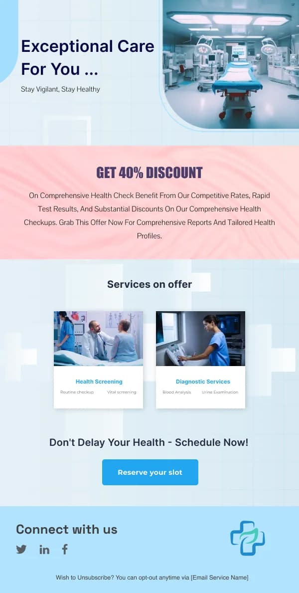 Healthcare 40% Off Checkup — Discounts & Coupons email design preview