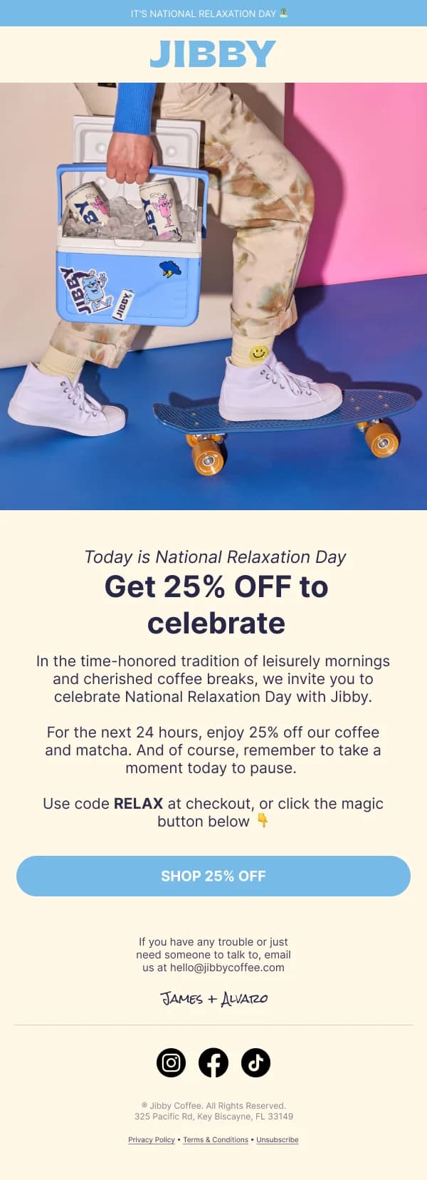Jibby National Relaxation Day — Discounts & Coupons email design preview