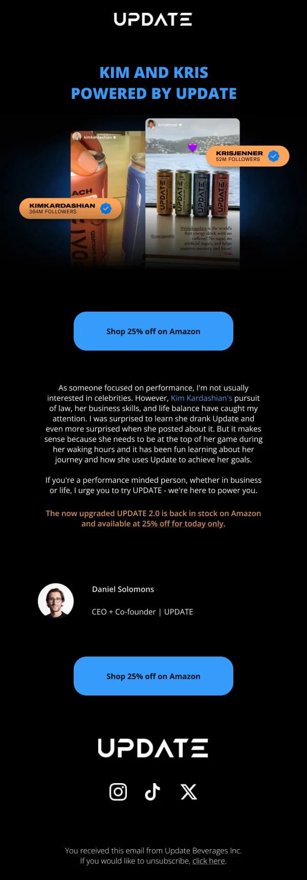 Kim and Kris Powered by Update — Product Promotions & Updates email design preview