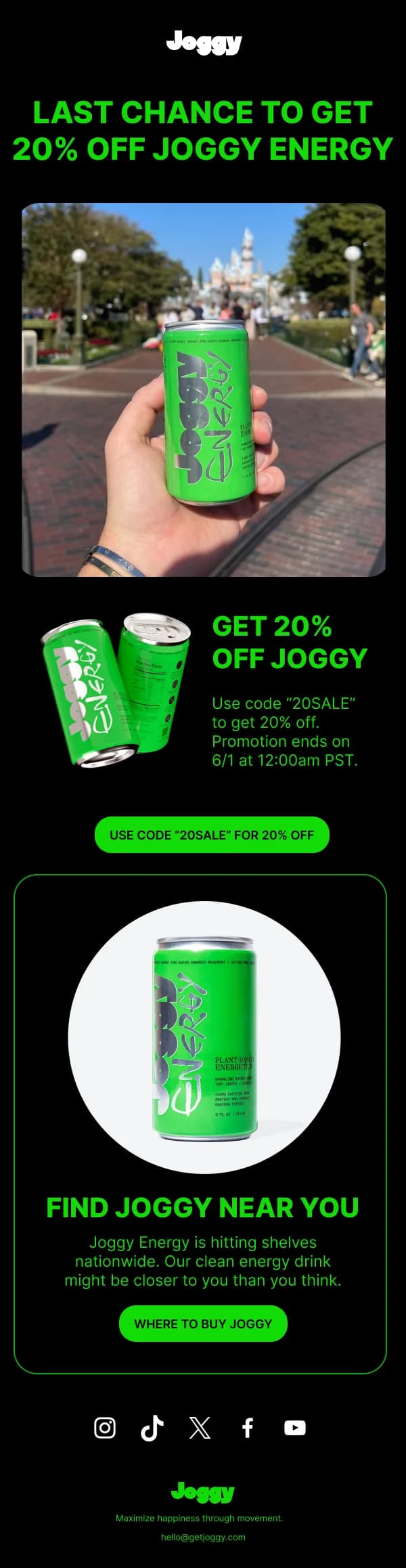 Last Chance 20% Off Joggy Energy — Discounts & Coupons email design preview